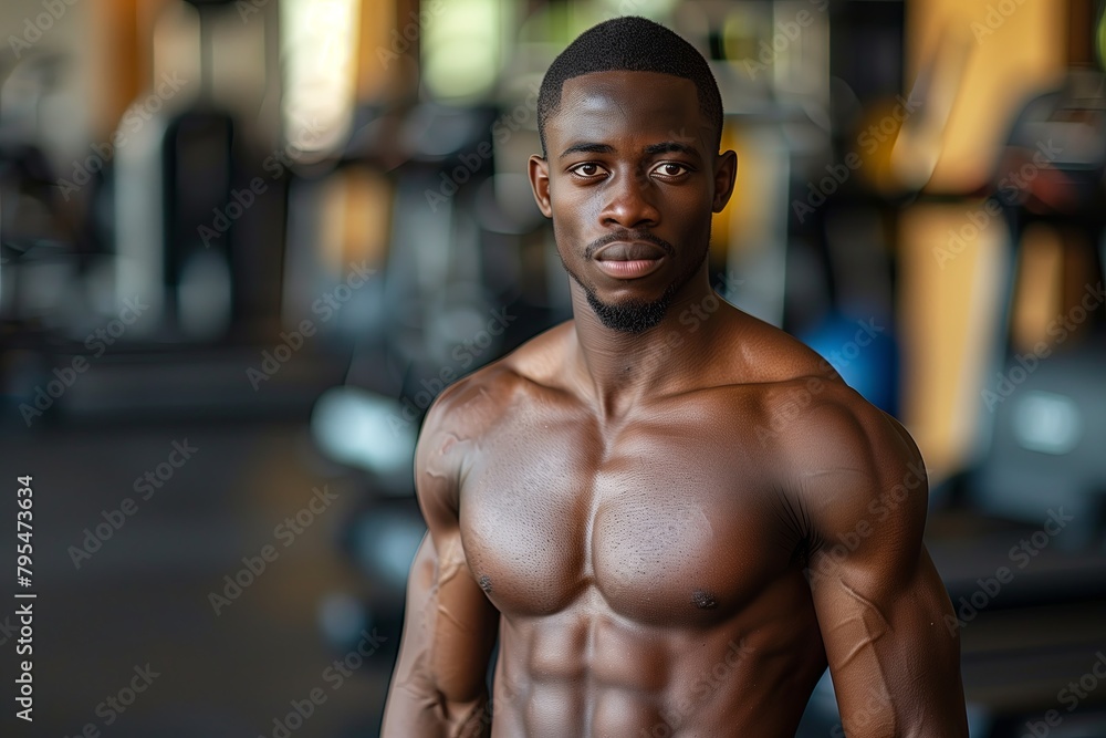 Fototapeta premium African American bodybuilder man, on gym background