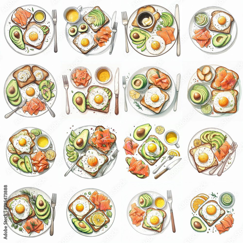 Set of Toast watercolor illustration isolated. AI generated