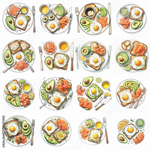 Set of Toast watercolor illustration isolated. AI generated