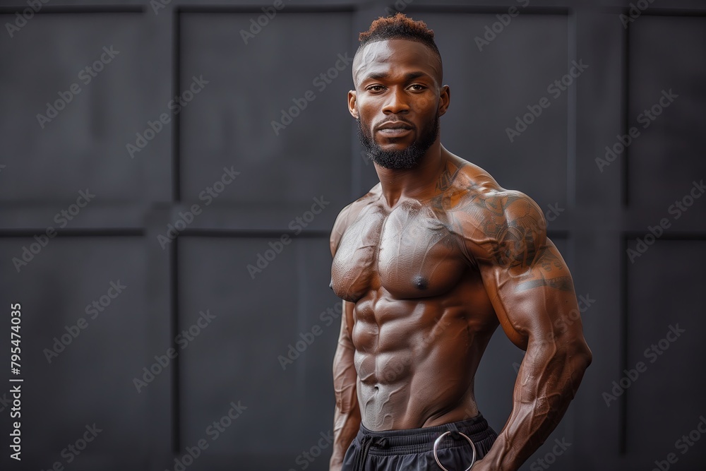 Fototapeta premium African American bodybuilder man, on black background