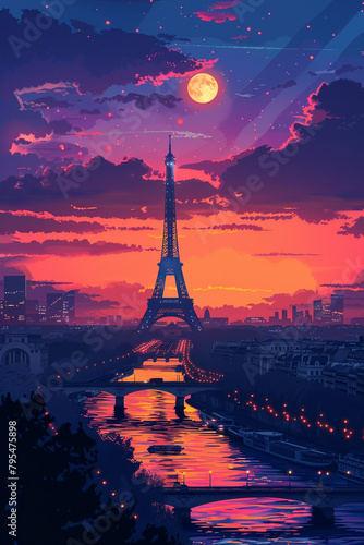 Paris scene in flat graphics