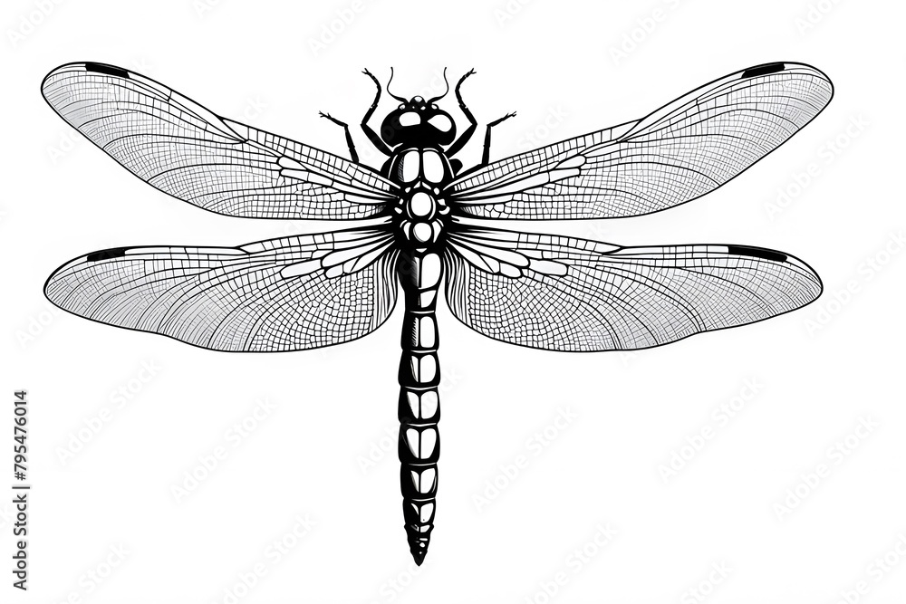 A black and white drawing of a dragonfly A black and white drawing of a dragonfly