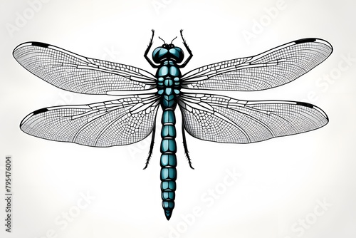 A black and white drawing of a dragonfly