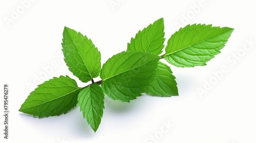 Green fresh mint leaf isolated on white background.