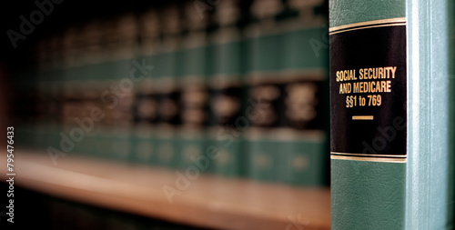 Lawbooks on Shelf for Study Legal Knowledge Social Security and Medicare