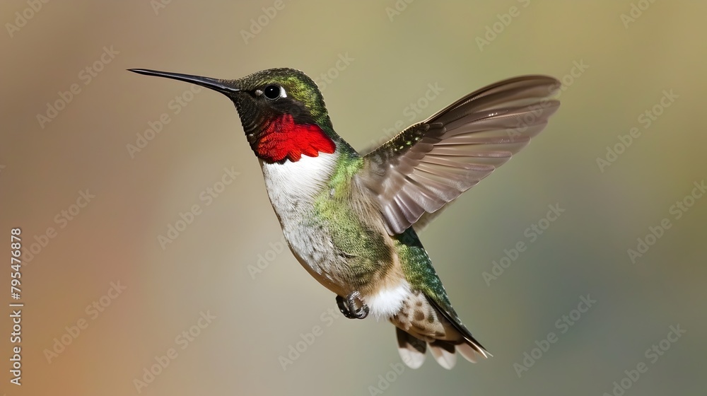 Fototapeta premium Vibrant Hummingbird in Flight,Hovering Near Feeder in Natural Setting