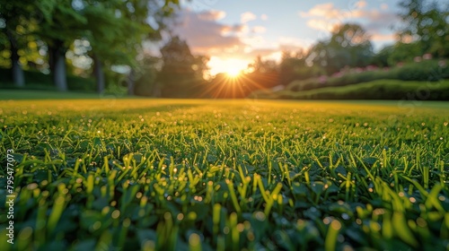 Sunrise Dew on Fresh Green Grass © olegganko