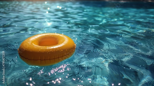 A yellow rubber ring floats in a pool of water