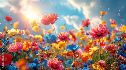 Colorful Cosmos Flowers with Sunlit Bokeh © olegganko