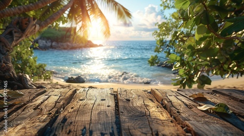 Sunset View from Tropical Beachfront Wooden Deck