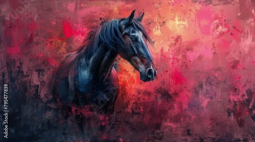 vivid farm horse background with copy space © olegganko