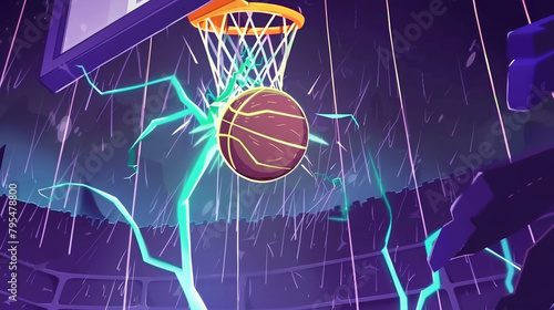 Promotional imagem for basketball game scene in flat graphics photo