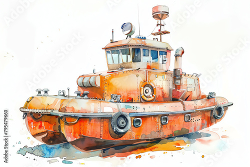 Minimalistic watercolor illustration of deck machinery on a white background, cute and comical