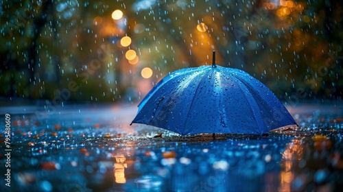 Blue Umbrella in Puddle