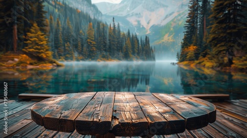 Wooden Dock Overlooking Mountain Lake