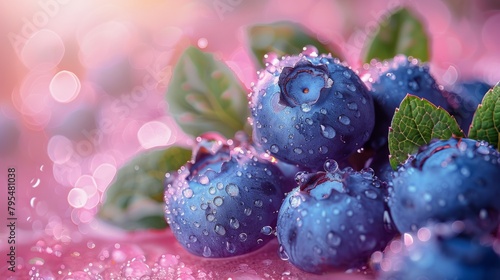 Blueberries on Green Leaf
