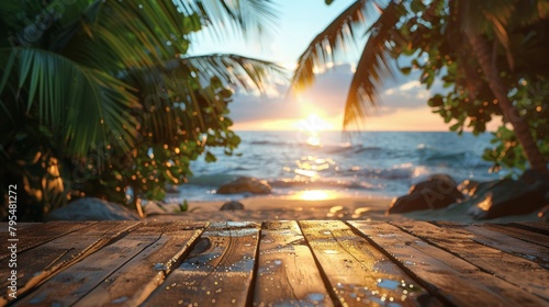 Wooden Table Overlooking Ocean