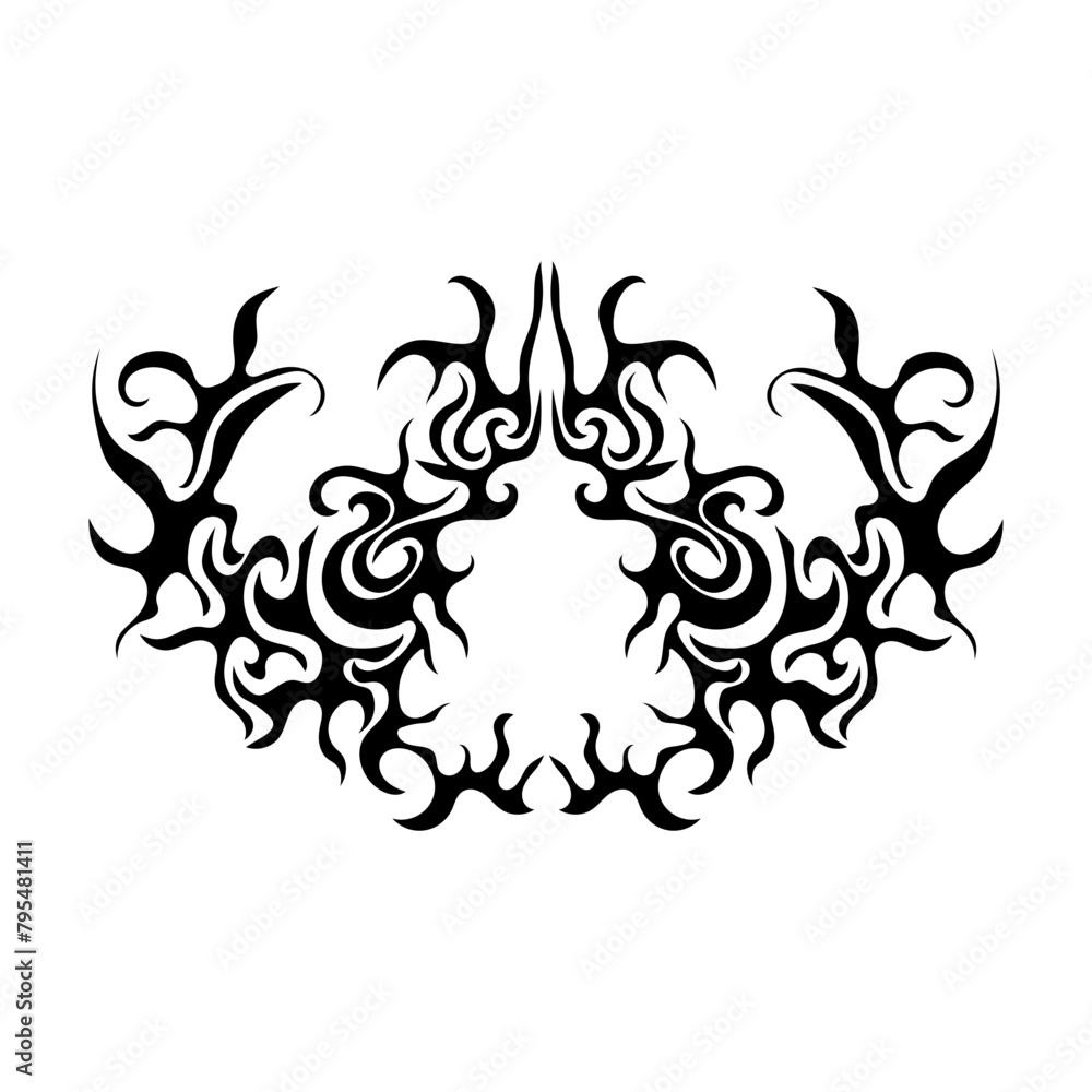 Neo tribal y2k tattoo, abstract shape. Celtic gothic cyber body ornament shape. Vector illustration.