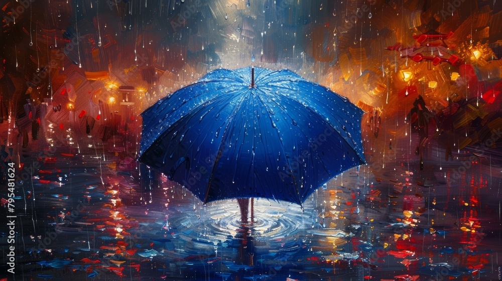 Blue Umbrella in Puddle