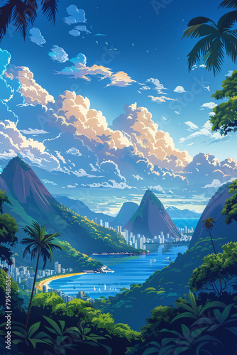 Rio de Janeiro scene in flat graphics