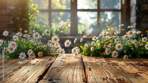Wooden Table With Pink Flowers