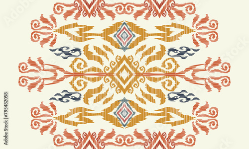 Hand draw Ikat floral paisley embroidery.Ikat ethnic oriental pattern traditional.Aztec style abstract vector illustration.great for textiles, banners, wallpapers, wrapping vector design.