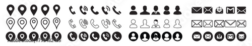 Business card contact detail icons with on white background.