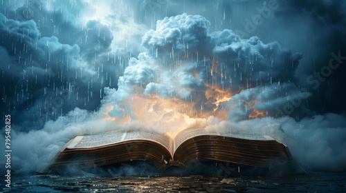 Raining cloud in the medieval art classic bibel style solid white background