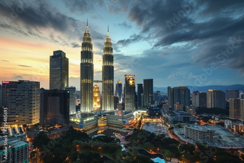 Kuala Lumpur's skyline highlighting the Petronas beautiful Towers, Ai generated