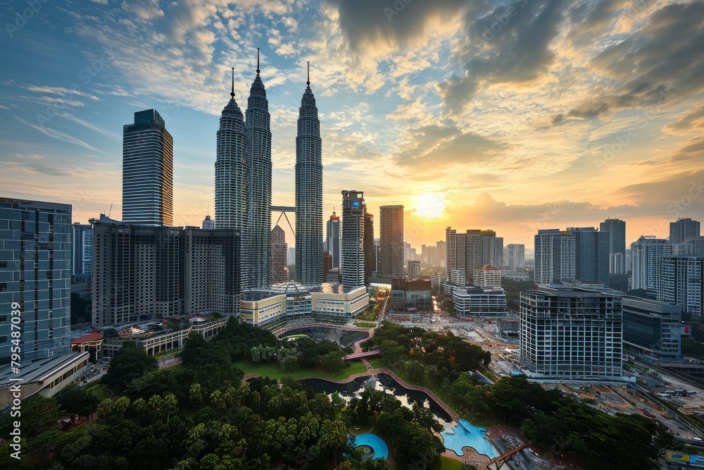 Obraz premium Kuala Lumpur's skyline highlighting the Petronas beautiful Towers, Ai generated