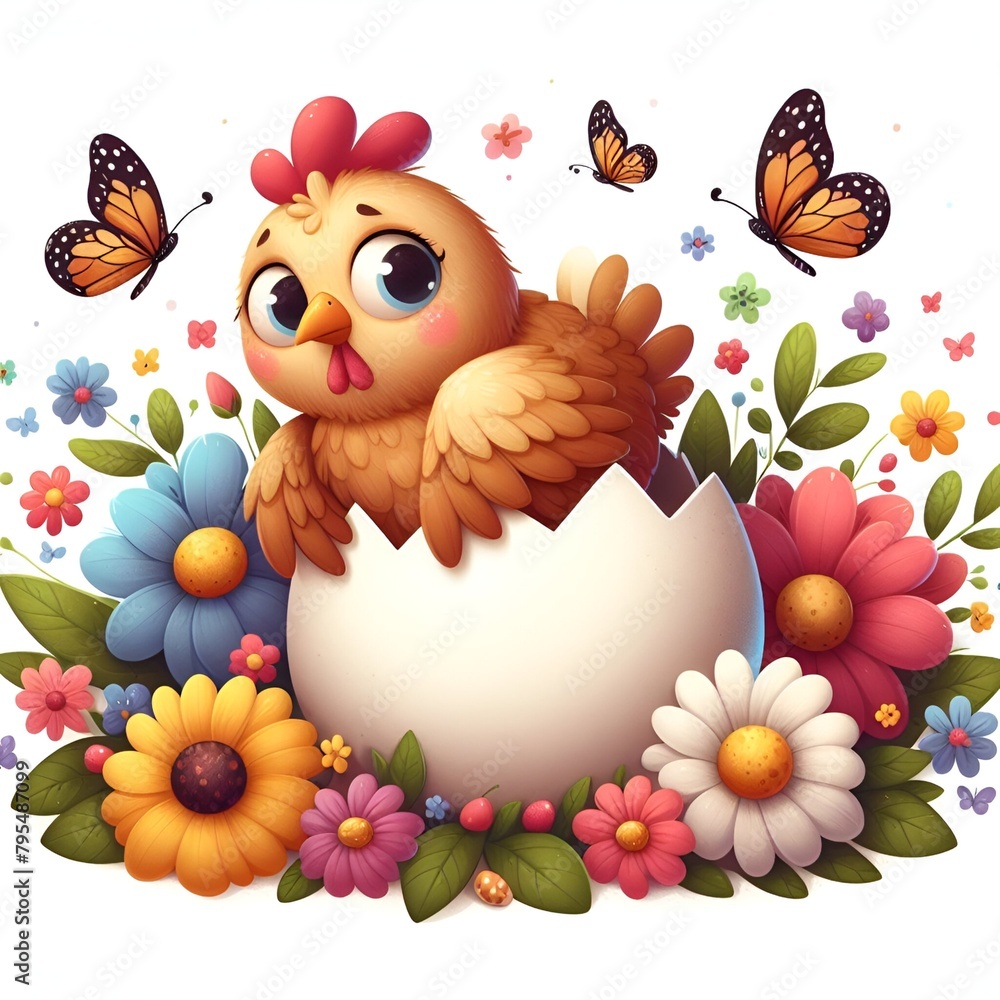 Fototapeta premium easter card with chicken and eggs