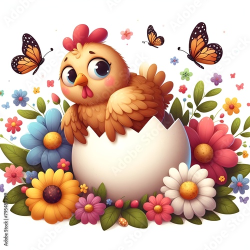 easter card with chicken and eggs