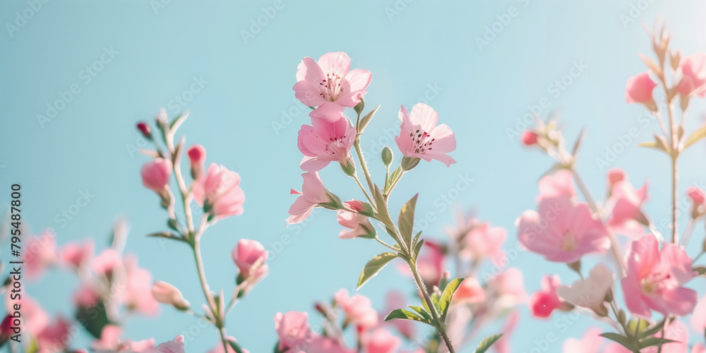 Soft pink cherry blossoms bloom against a clear blue sky, a sign of spring revival
