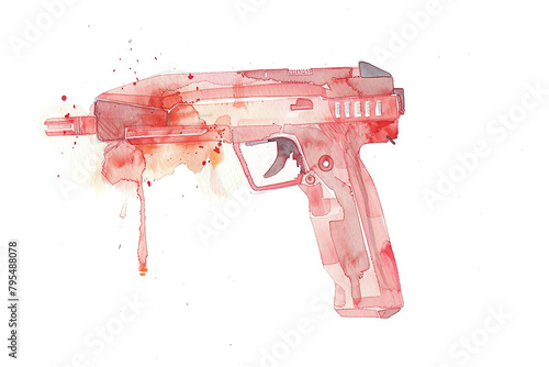 Minimalistic watercolor illustration of a taser on a white background, cute and comical photo