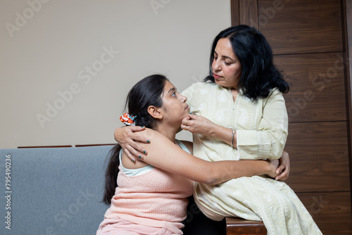 Indian mother supporting her teen daughter in her Problem and health issue,Supporting mother for her teenage daughter