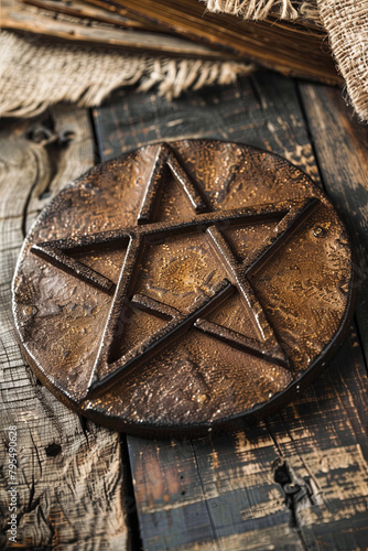 Jewish religious symbols - star of David, Torah hebrew, yarmulke - closeup
 photo