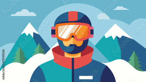 A snowboarder wearing a specially designed helmet that amplifies their vision and decisionmaking abilities on the slopes..