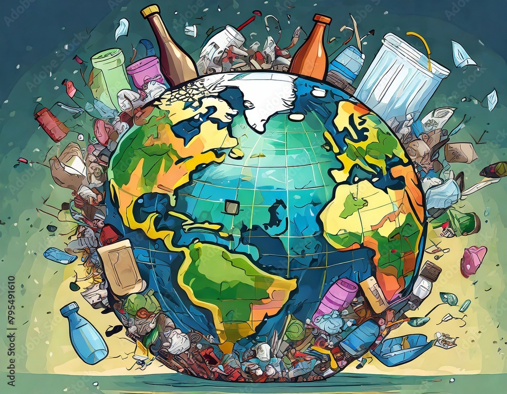 Naklejka premium problem of pollution of the Earth's environment with garbage, plastic waste recycling