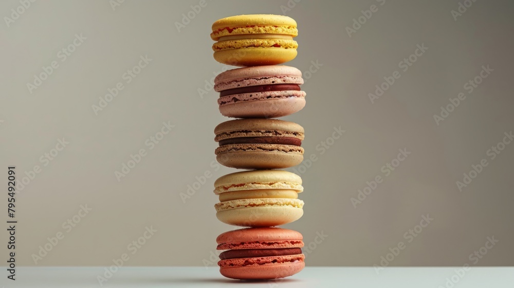 Craft an image of levitating macarons arranged in a delicate tower , ultra HD Craft an image of levitating macarons arranged in a delicate tower , ultra HD