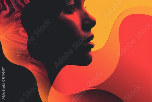 stylish abstract background with simple shapes but complex gradients and woman's portrait