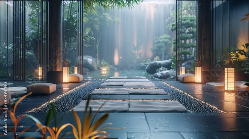 Depict a serene spa relaxation room  with reclining chairs and soothing music for ultimate tranquility   8k
