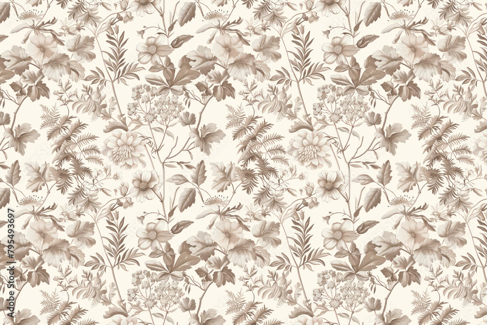 Fototapeta premium Toile floral pattern tapestry. Vintage botanical wallpaper pattern. Background image. Created with Generative AI technology