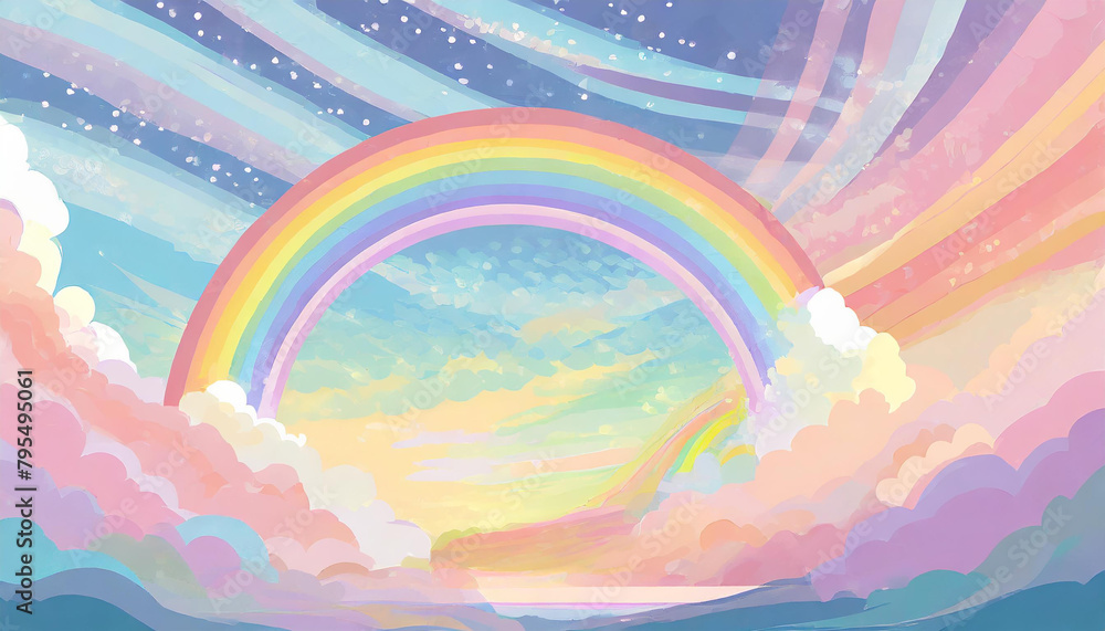 A sparkling rainbow and a fantastic sky in pastel colors