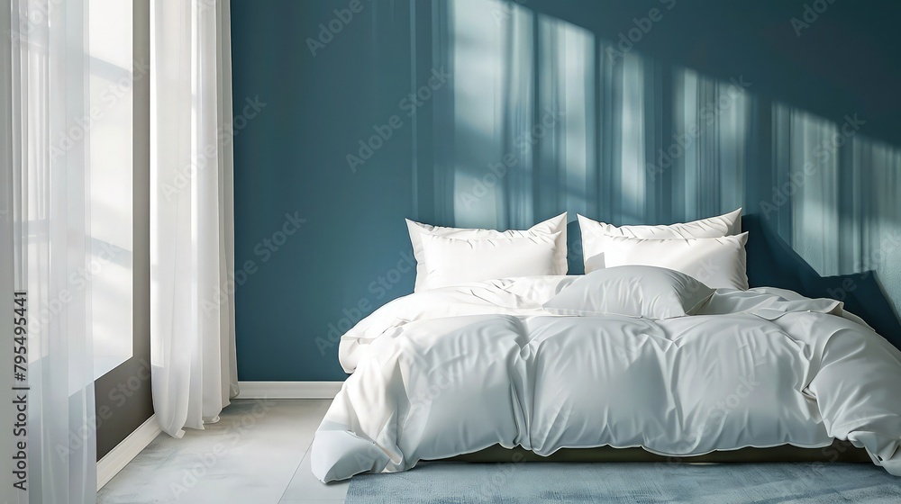 Fototapeta premium luxury fluffy white bed in gray room