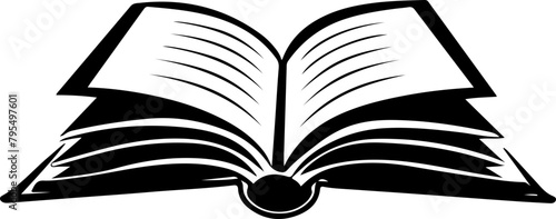 Silhouette of an open book with fluttering pages, symbolizing literature, education, and the joy of reading, suitable for literary and educational graphics.