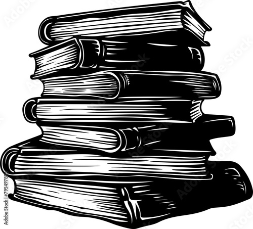 Detailed illustration of a tall stack of books, symbolizing reading, knowledge, and education, perfect for literary and academic designs.