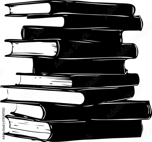 Detailed illustration of a tall stack of books, symbolizing reading, knowledge, and education, perfect for literary and academic designs.