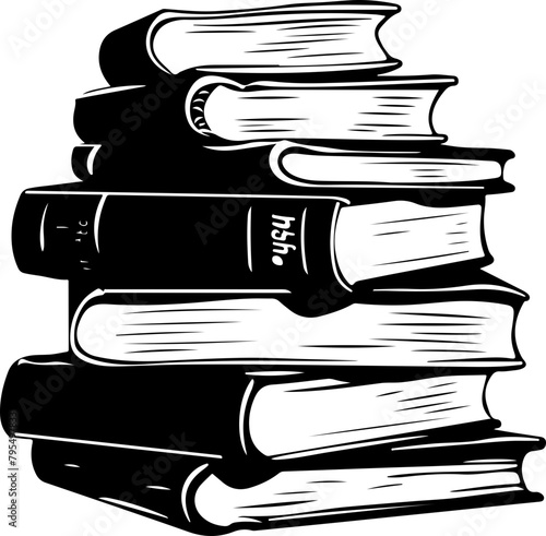 Detailed illustration of a tall stack of books, symbolizing reading, knowledge, and education, perfect for literary and academic designs.