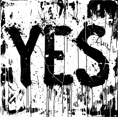 The affirmative word 'YES' in a grungy, stamped style, ideal for signaling agreement or approval in various communication materials.