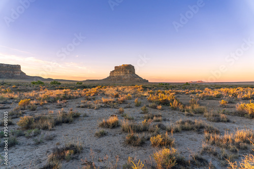 Sunrise at Fajada Butte in Chaco Culture National Historical Park in New Mexico. Chaco Canyon was a major Ancestral Puebloan culture center. Sun Dagger site on Fajada Butte alines with solstice. photo